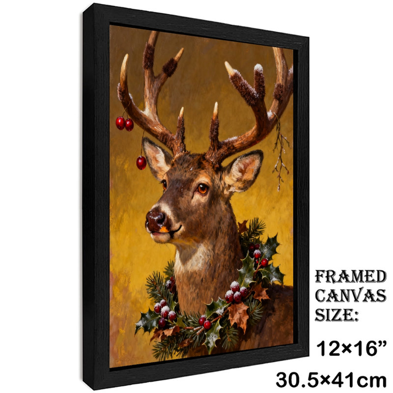 Art mural rétro noir, cerf de Noël, impressions rétro, H 17 po x l 13 po