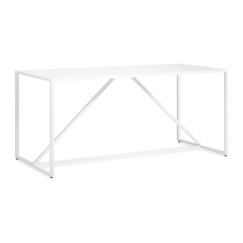 Strut Walnut Metal Base Dining Table, White, 28" W x 56" L, Standard (29" Height)