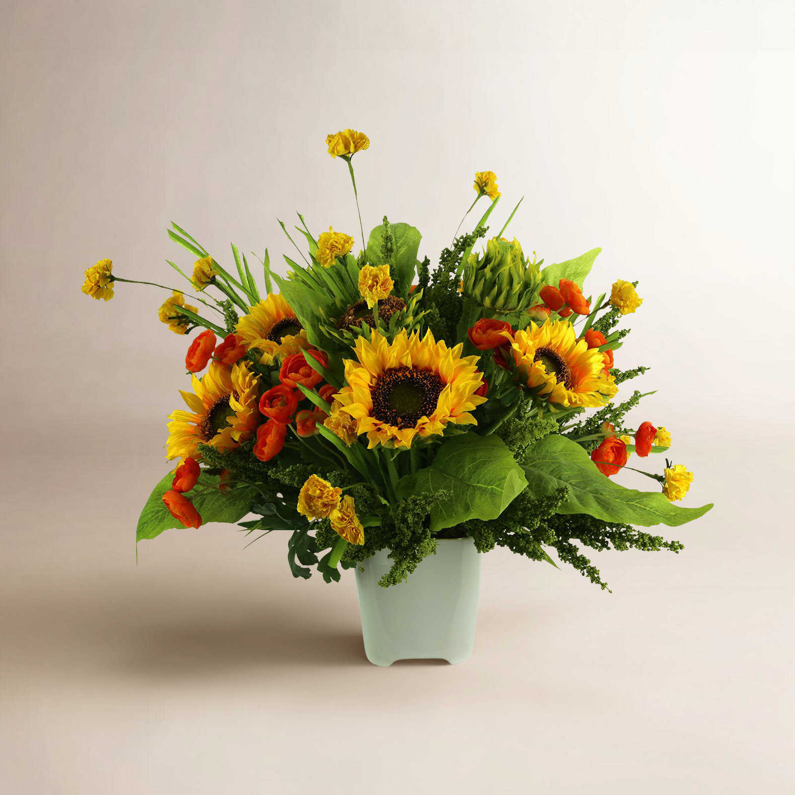 Sunflower Ranunculus Floral Arrangements in Vase