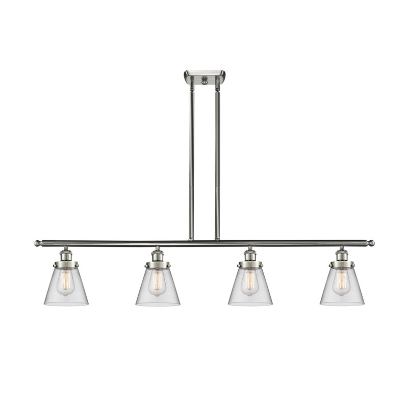 Luminaire suspendu pour îlot de cuisine 4 lumières Wilmoth, DEL, Transparent, Nickel satiné brossé