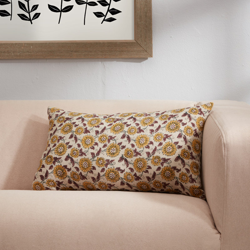 Housse et insert de coussin rectangulaire lombaire en lin Field of Flowers