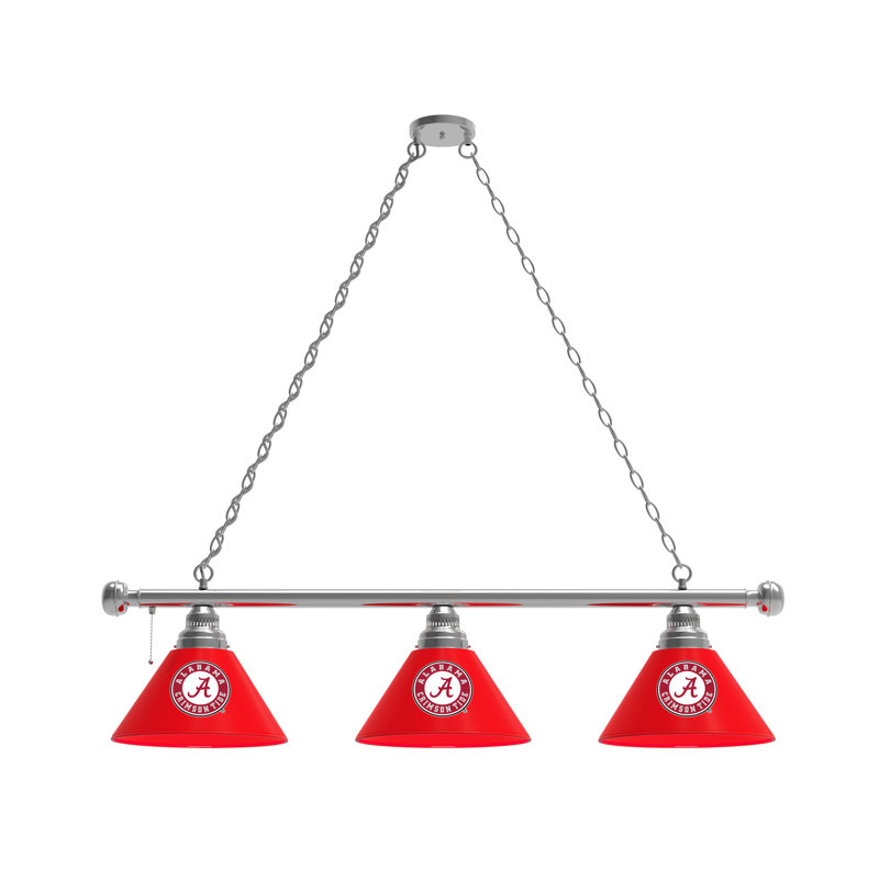 3 - Light Pool Table Lights Pendant, Chrome, Alabama Crimson Tide