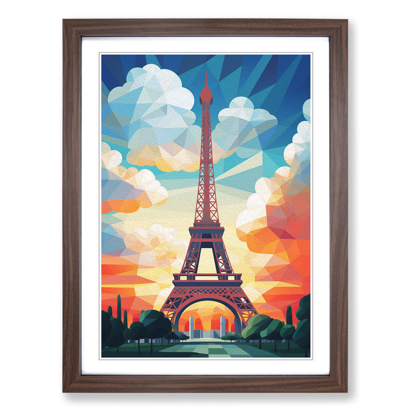 Eiffel Tower Geometric - Single Picture Frame Print on Wood, 46" H x 34" W x 2" D, Walnut