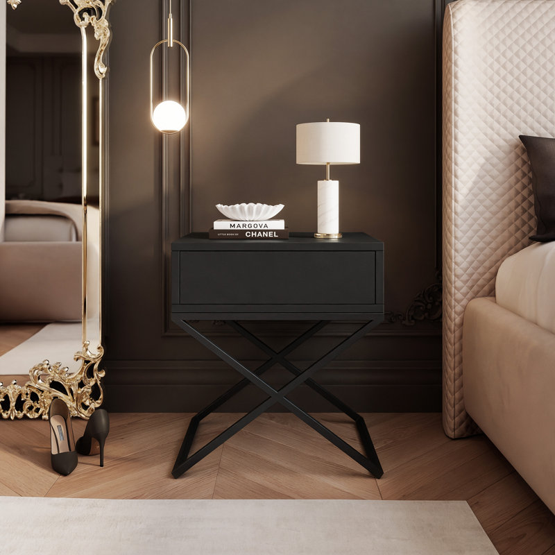 45 cm W Bedside Table, black