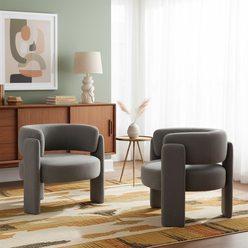 Chaise d'appoint demi-tonneau Mid-Century moderne (ensemble de 2, gris), Gris
