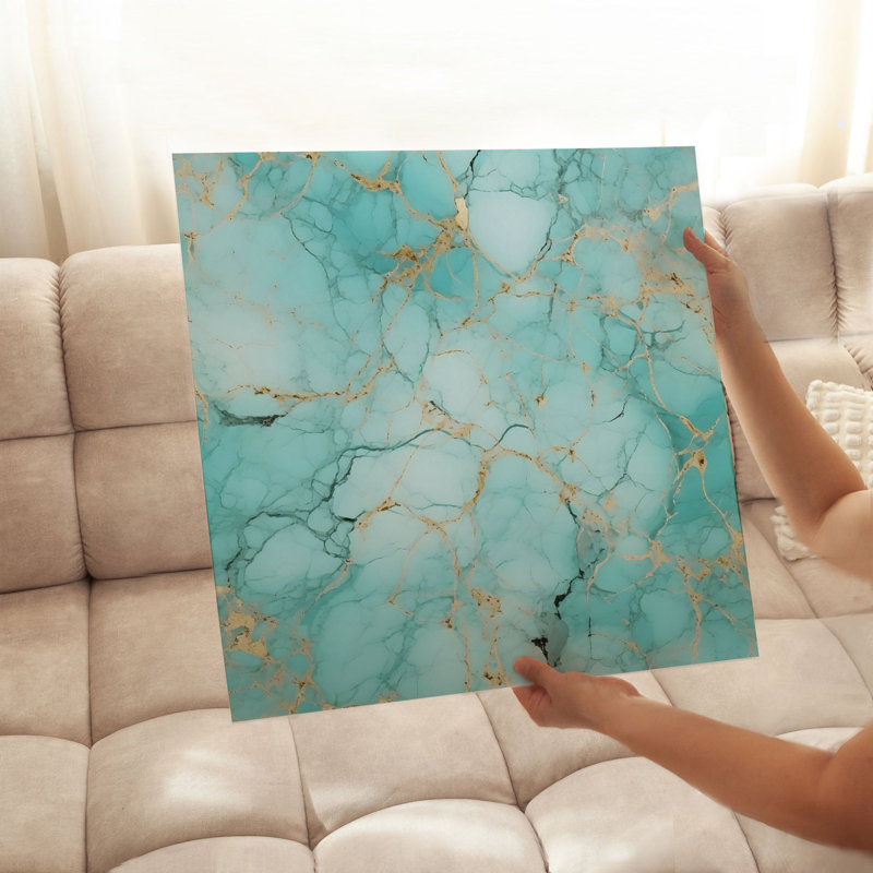 Abstrait, cyan, abstrait, géométrie abstraite, rêve de cristal, impression d'art moderne sans cadre, H 10 po x l 10 po