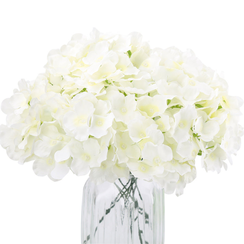 Tête de fleur d'hortensia artificielle avec mât, Blanc