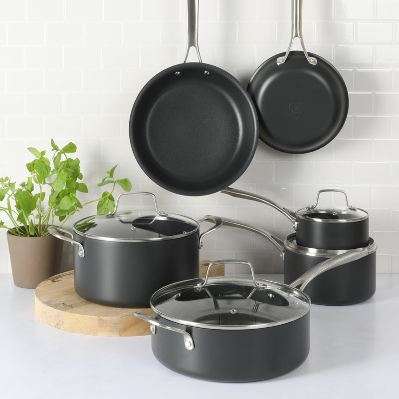 Martha Stewart Bosworth 10 Piece Hard Anodized Nonstick Aluminum Cookware Set - Black