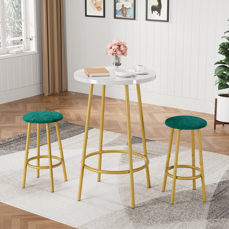 Ensemble de table de bar 3 pièces avec 2 tabourets de bar - table de pub moderne, Doré, Vert