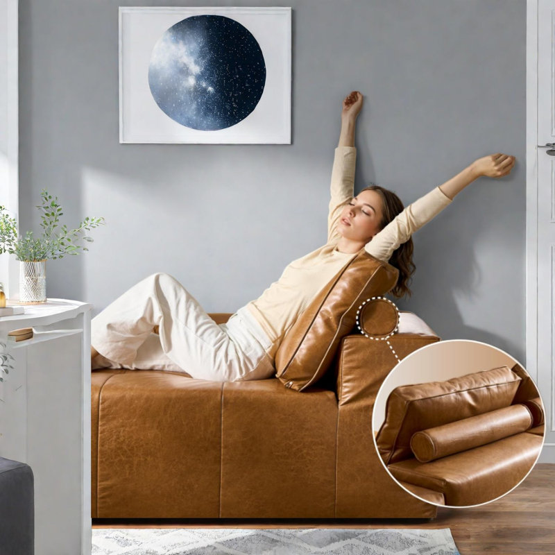 Canapé modulaire en L synthétique en similicuir brun pour la maison