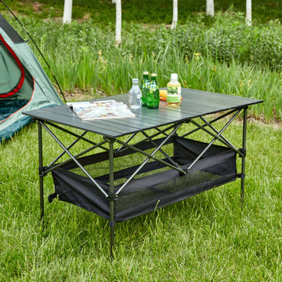 1-Piece Folding Outdoor Table With Carrying Bag,Aluminum Roll-Up Rectangular Table