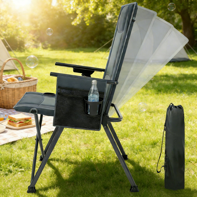 Lightweight Reclining Camping Chair For Adults – Folding Recliner With Adjustable Back, 4-Level Lounge Chair, Portable Lawn Chair For Patio & Balcony, Supports 350 Lbs