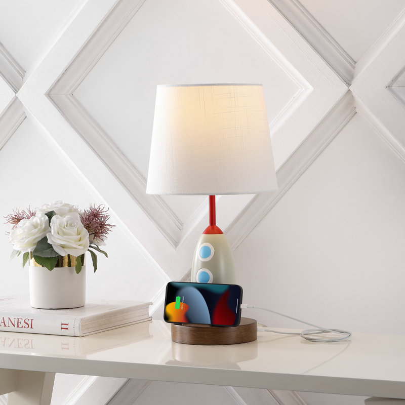 Lampe de table pour enfant Elden Coastal Style en fer / résine avec support pour téléphone et port de charge USB