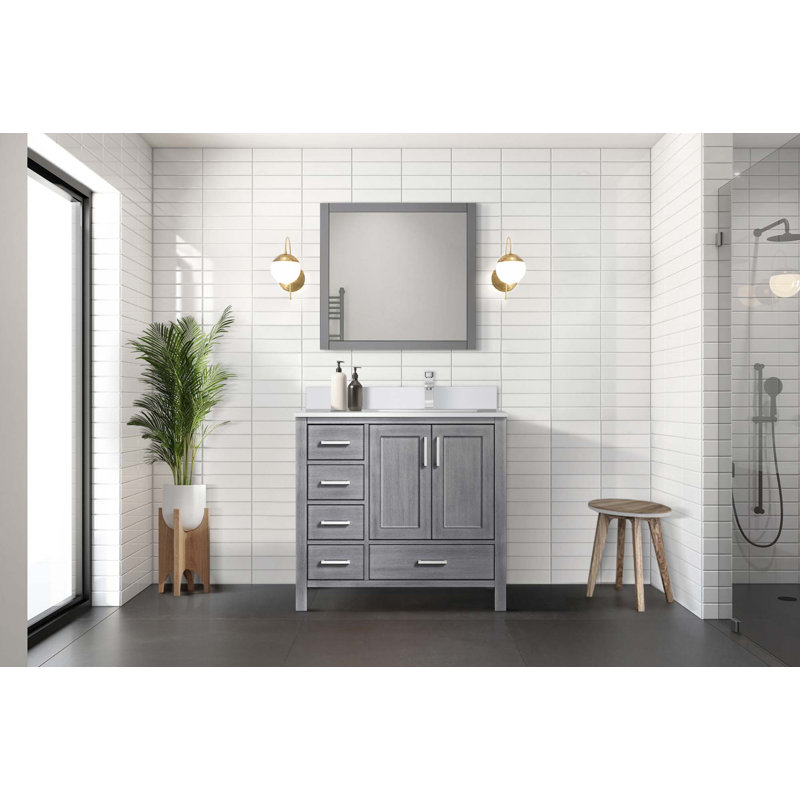 Ensemble de meuble-lavabo, robinet et miroirs, portes et tiroirs 34 po, Gris
