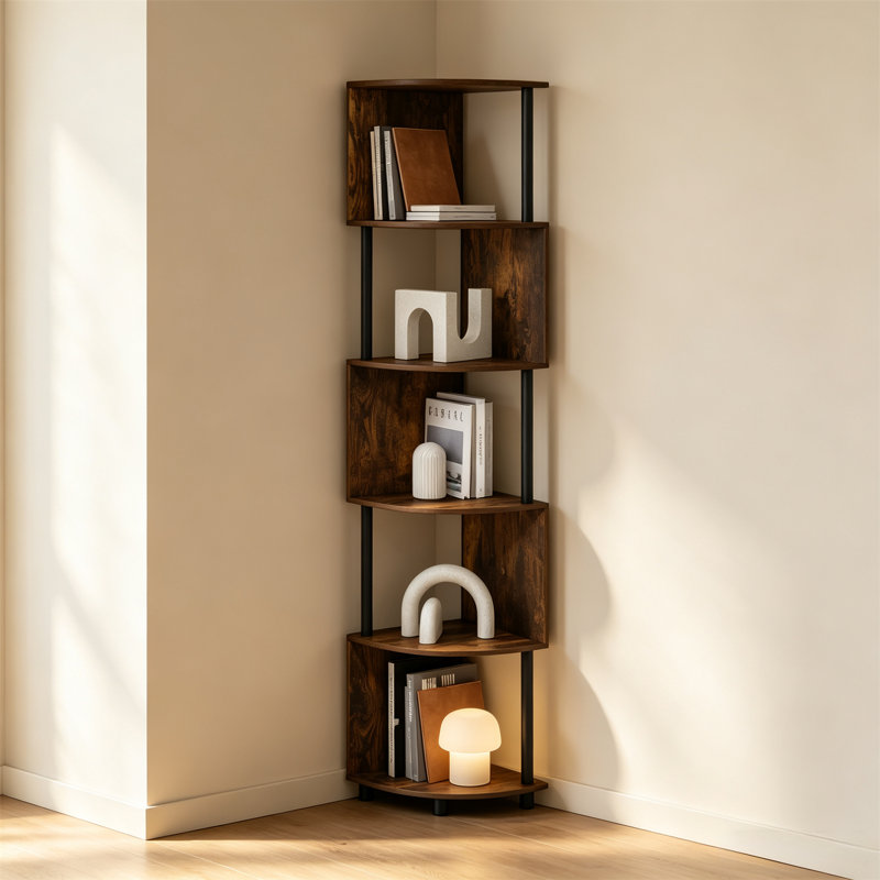 Corner Shelf, 5-Tier Corner Bookshelf, Zigzag Storage Rack, Display Stand, Bookcase for Organization and Storage, Ideal for Living Room, Home Office