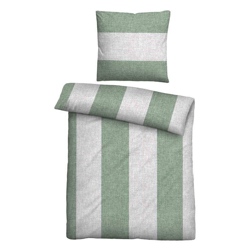 Biberna Feinbiber Bettwäsche 0006732 LÄNGSBALKEN Cotton Striped Duvet Cover with Pillowcases Included