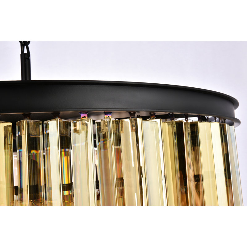 Lustre cylindrique unique à 8 lumières Yazmin, Teck doré (fumé), H 13,5 po x l 31,5 po x P 31,5 po, Brun moka