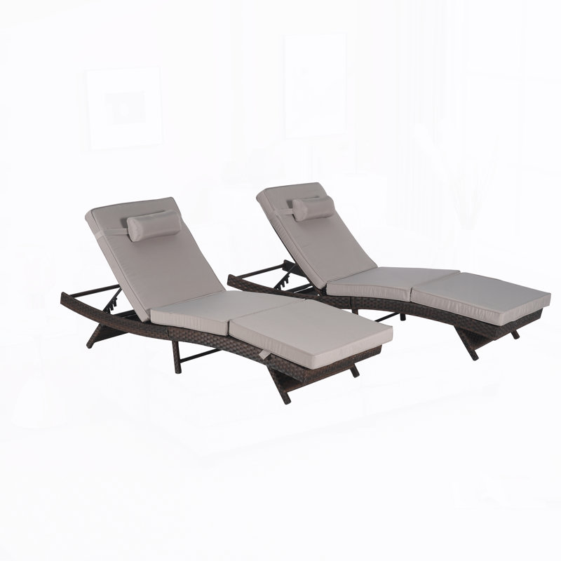 Colten Patio Rattan Chaise Lounges with Adjustable Reclining, Light Gray, Brown