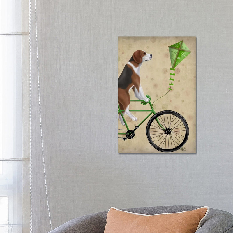 Beagle On Bicycle by Fab Funky - Wrapped Canvas Gallery-Wrapped Canvas Giclée, 66.04 cm H x 45.72 cm W x 3.175 cm D