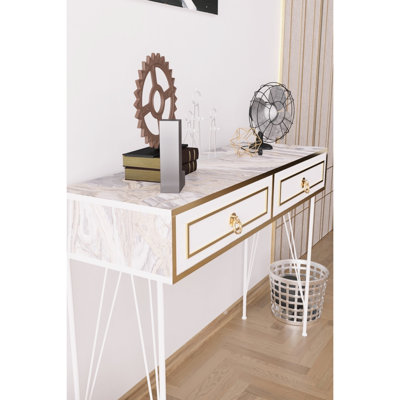 Console à pieds en métal, base en bois, blanc, 47 po Profondeur, 14 po, 35 po, table blanche et