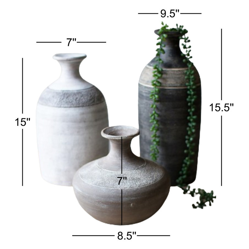 Kalalou Clay Vessels, Black, Grey & White – Handmade Decorative Collection, Set of Three