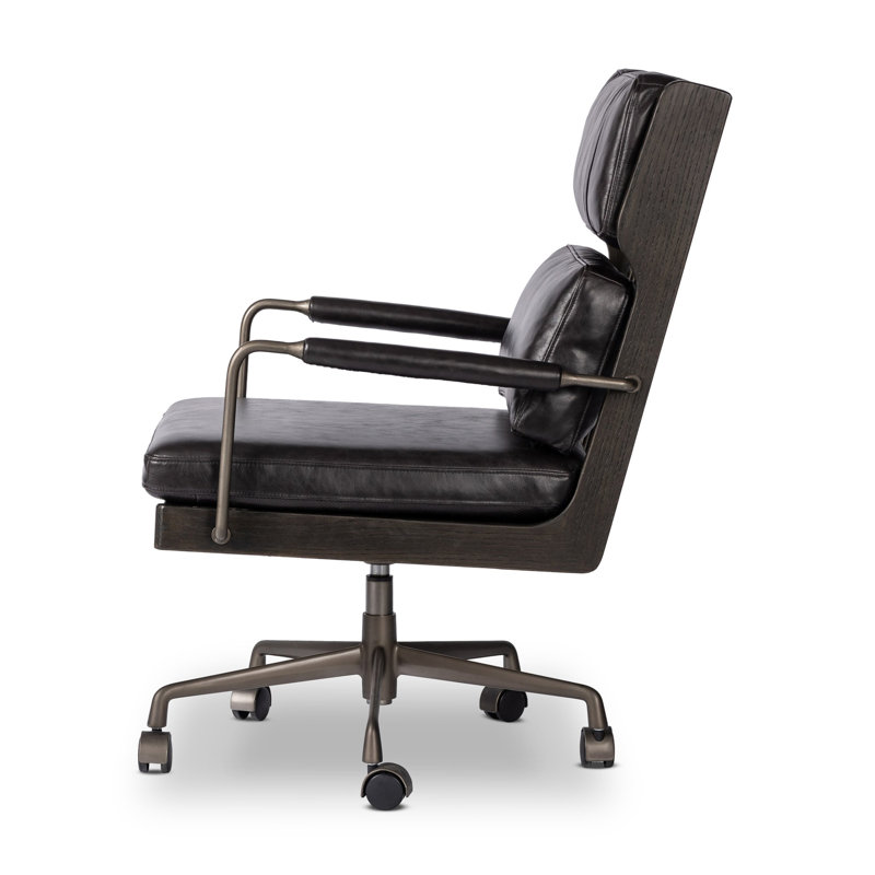 LUDVIG Leather Swivel Executive Chair, Black, Black