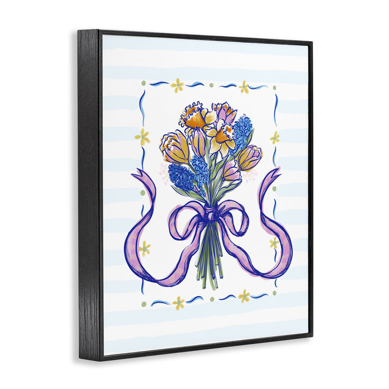 Giclée encadrée par Spring Fresh Ribbon Bouquet, design par Connie Summers, H 30 po x l 24 po, Giclée encadrée noir minuit