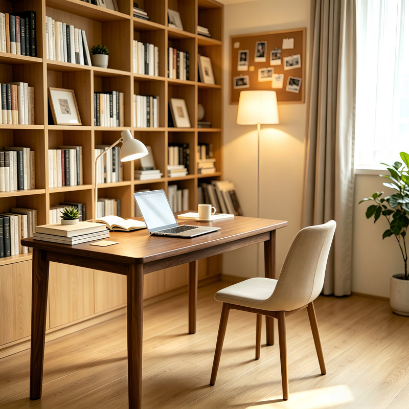 Bureau en bois massif L 55,12 po, bureau en noyer moderne Mid-Century pour petits espaces, chambre à coucher
