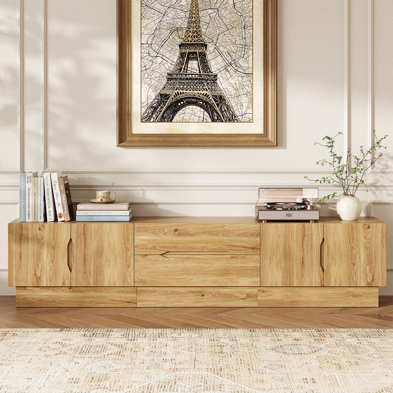 94.5'' Natural Oak TV Stand for TVs Up to 100'', Modern Entertainment Center with 2 Drawers & 4 Storage Cabinets, Natural