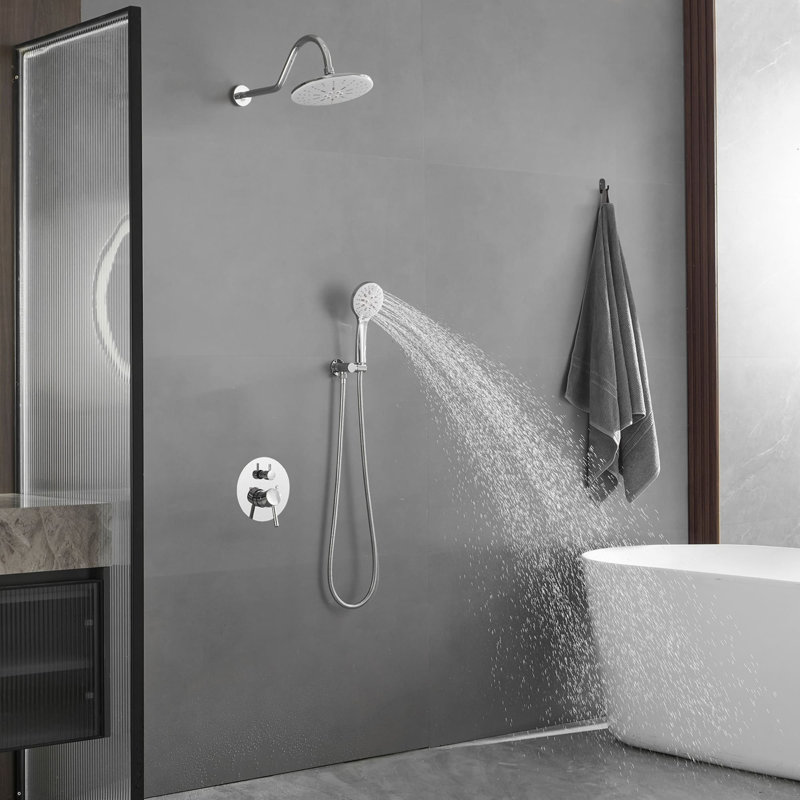 Wall Mounted Shower System With Hand Shower 2 Handle Complete Shower Faucet Kit Brass Shower Faucet Combo With Pressure Balance Valve