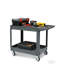 Chariot de service utilitaire à 2 tablettes, chariot de service roulant PP robuste avec roulettes pivotantes à 360 ° (2 avec freins), 550 lb, grande tablette à lèvres, poignée de rangement ergonomique pour entrepôt / garage / nettoyage-136183230-136183231