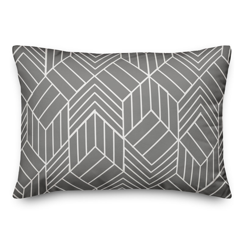  Coussin décoratif géométrique intérieur / extérieur en polyester, H 14 po x l 20 po, Gris