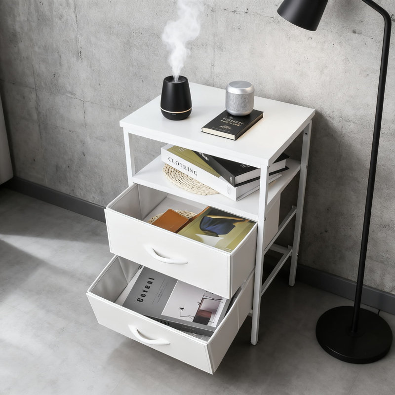 Table de chevet moderne avec 2 tiroirs en tissu et tablette ouverte, table de chevet peu encombrante avec beaucoup de rangement pour la chambre à coucher, le salon ou le bureau