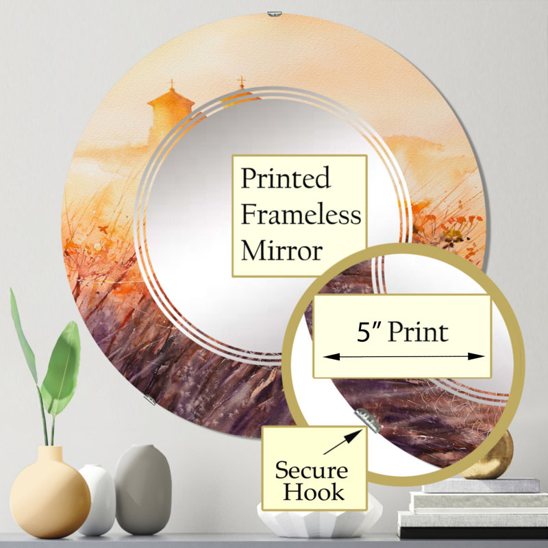 Monastère bénédictin au lever du soleil en Pologne - Miroir mural rétro rond, 24 po x 24 po
