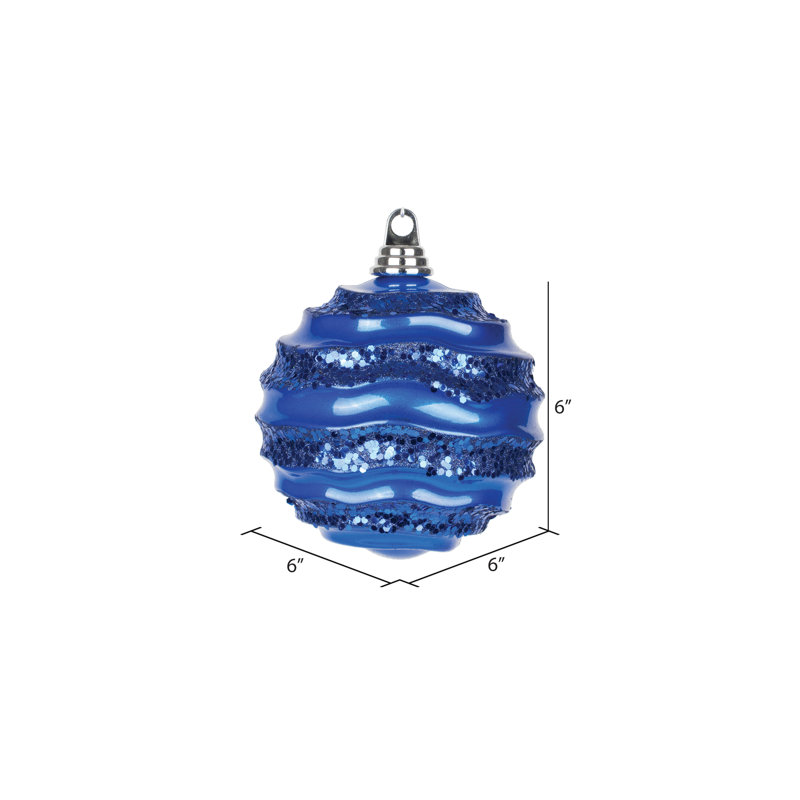 Ornement de Noël boule rayée et scintillante, H 6 po x l 6 po x P 6 po, Bleu