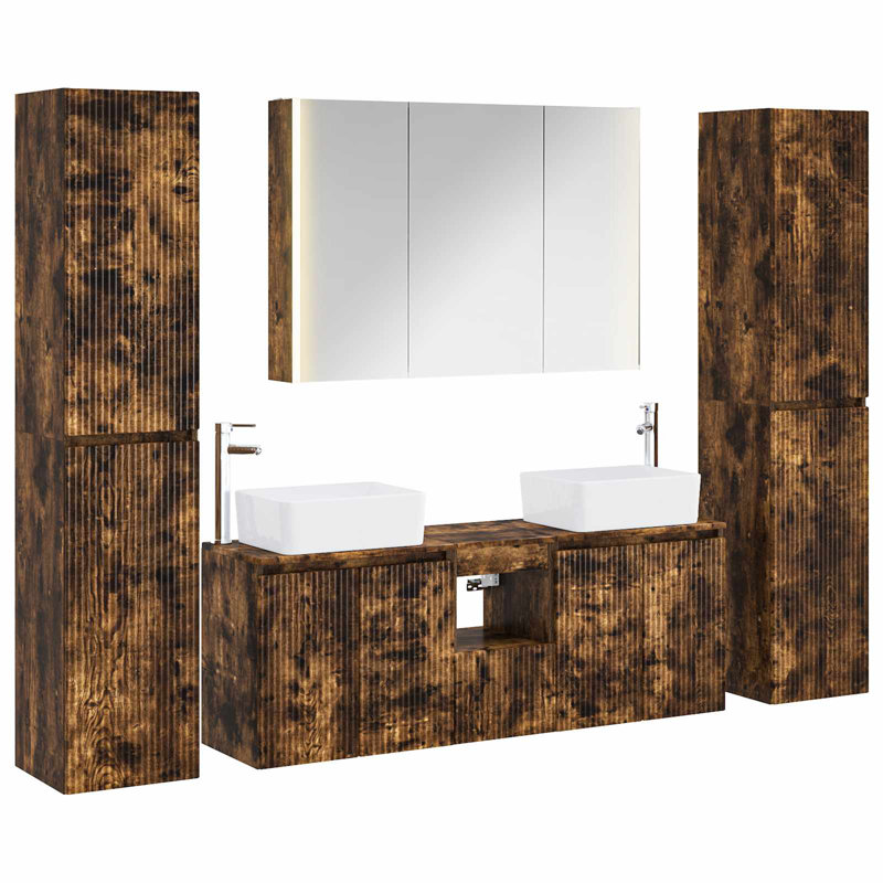 Vanity & Mirror Set, Dark Wood
