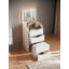 Meuble-lavabo 3 en 1 avec miroir rabattable, petit ensemble de meuble-lavabo avec bureau en verre visible, coiffeuse compacte avec 3 tiroirs, coiffeuse-593644798
