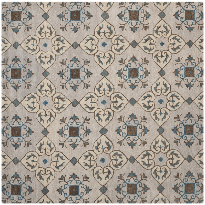 Colesberry Wyndham Hand Tufted Wool/Cotton Oriental Rug in Beige/Blue, Square 7'
