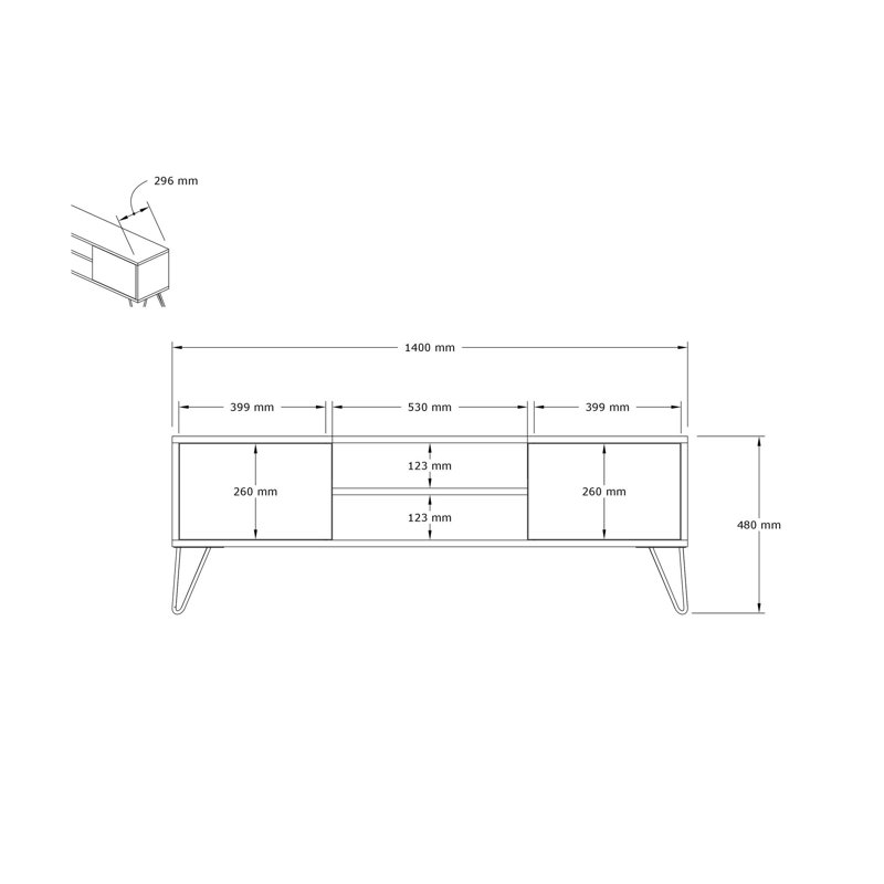 Meuble télé moderne, blanc et anthracite, 55,1 po x 19,7 po x 11,8 po | 100% panneau de particules enduit de mélamine, épaisseur: 0,7 pouce | Design scandinave élégant, parfait pour le salon et les espaces de divertissement, durable et élégant