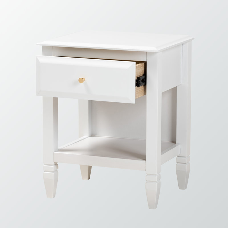 Harbor White Finish 1-Drawer & 1-Shelf With Gold Knob Nightstand, 23.36" H X 18.71" W X 15.55" D