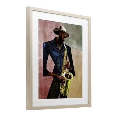 Sax Player Musician Framed Print Under Glass, design by Manasseh Johnson Sr