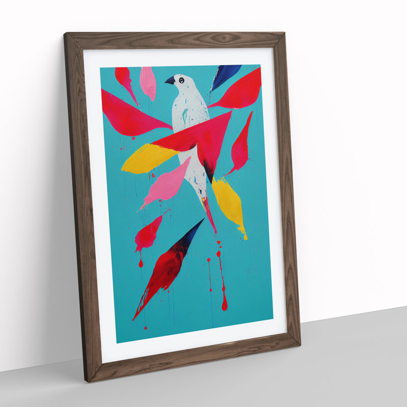 Painted Bird No.1 Abstract - Framed Print, 64cm H x 46cm W x 2cm D, Walnut