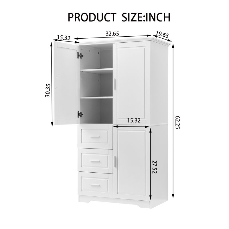 Freestanding Floor Accent Space-saving Bathroom Cabinet With Adjustable Shelf, White