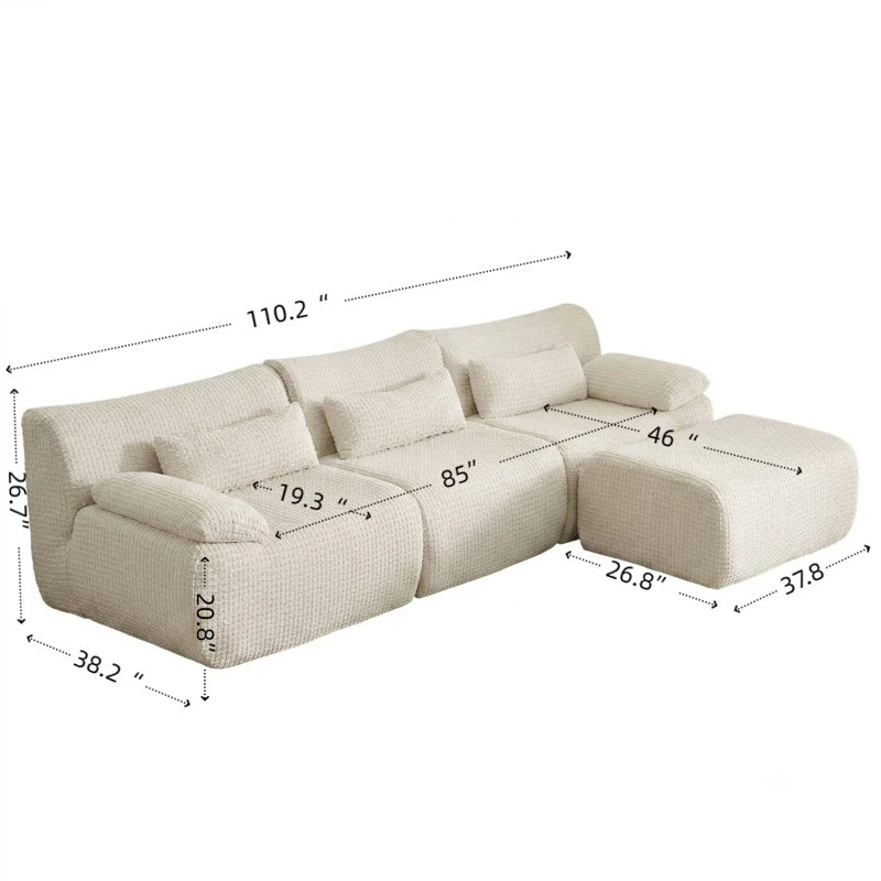 Canapé modulaire surdimensionné sans nuage, sans assemblage requis pour le salon, Crème