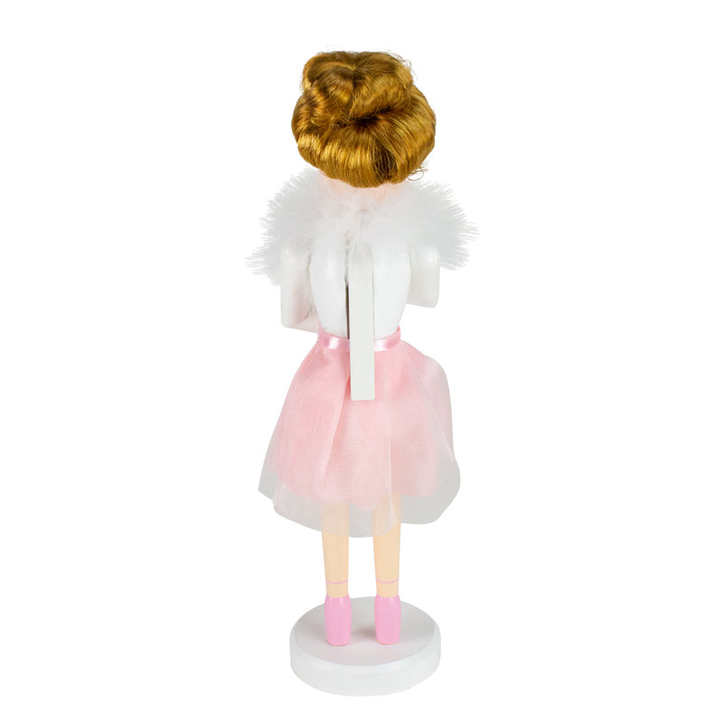 14" Pink Wooden Christmas Nutcracker Ballerina with Tulle Skirt