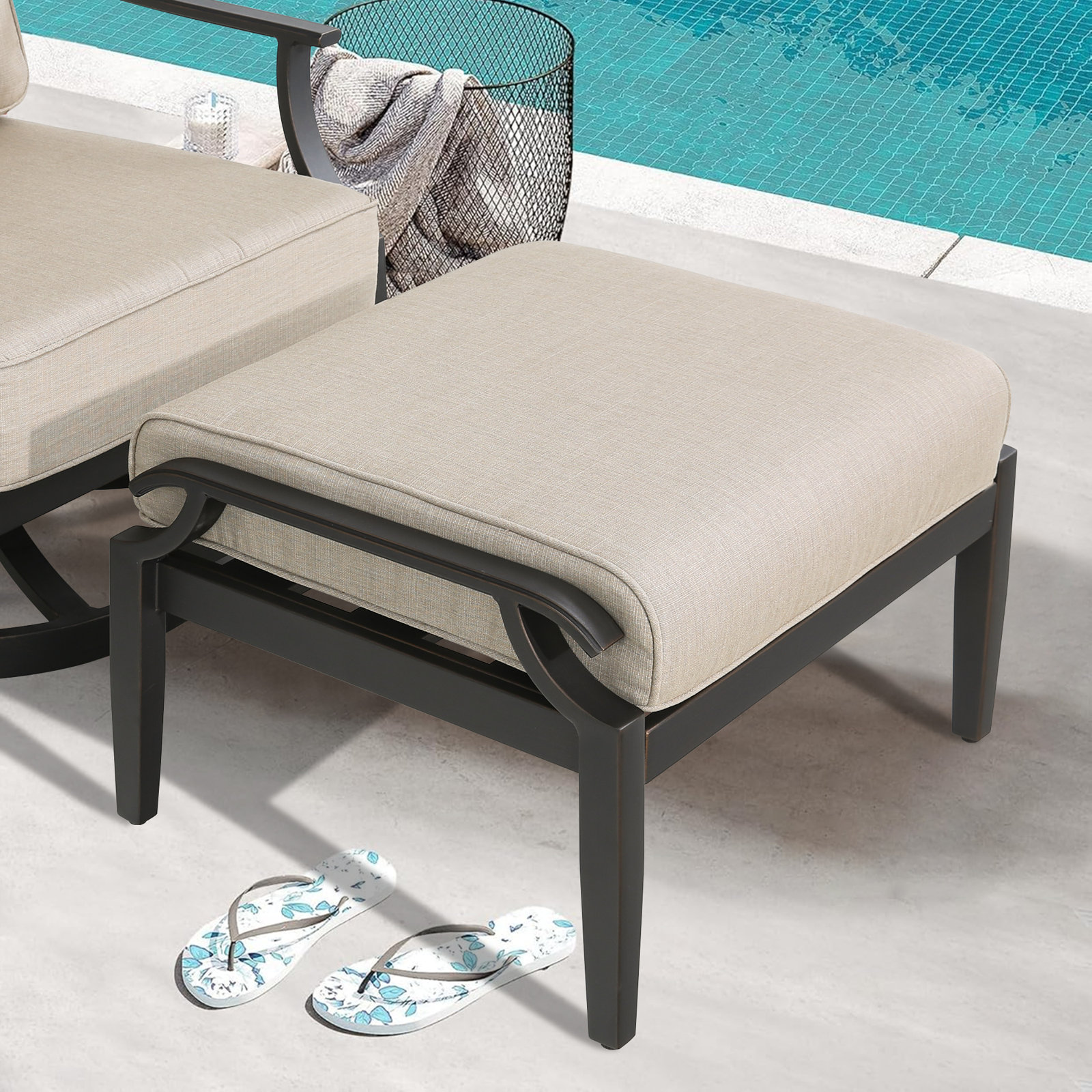 Tamarin Patio Aluminum Ottoman With Sunbrella® Cushions