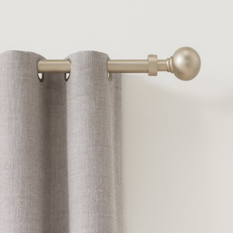 Heavy-Duty Adjustable Single Curtain Rod with Ball Finials - Silver (50-82 inches)