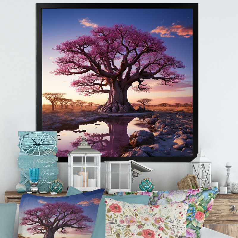 Baobab Trees Enchanted Hues I - Art mural Baobab, H 16 po x l 16 po x P 1 po, Cadre simple noir