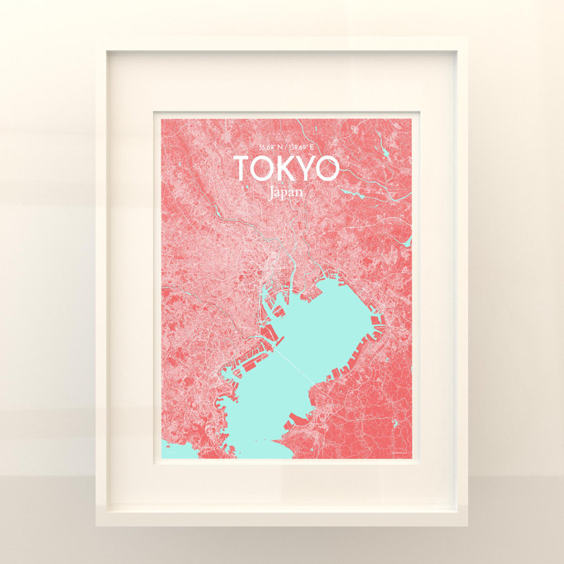 Tokyo City Map in Maritime 1 Piece Wall Art, 20cm H x 16cm W x 0.05cm D
