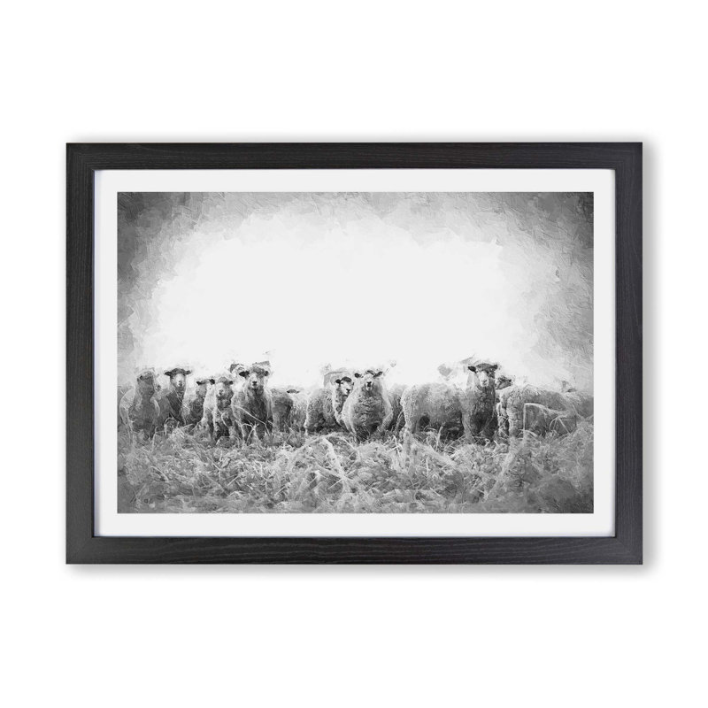 A Flock Of Sheep - Framed Print, 24cm H x 33cm W x 2cm D, Black